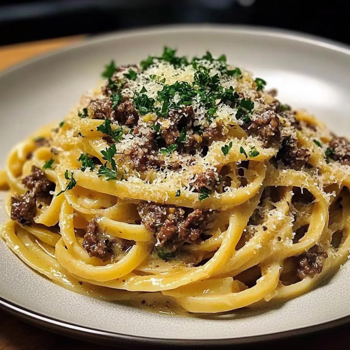 Creamy Parmesan Beef Linguine