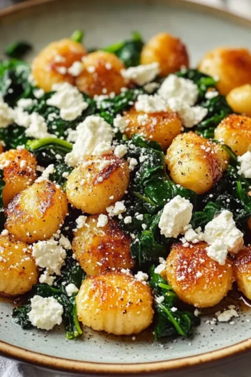 Crispy Gnocchi With Spinach And Feta