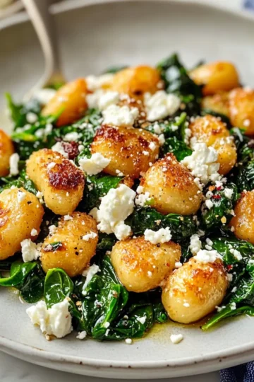 Crispy Gnocchi With Spinach And Feta