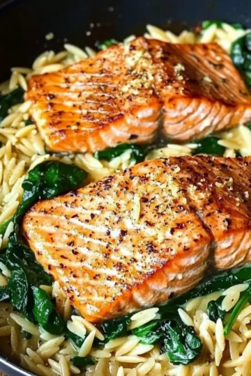 One Skillet Salmon with Lemon Orzo