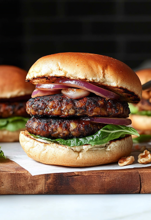Veggie Burgers Made with Mushrooms and Walnuts for Dinner