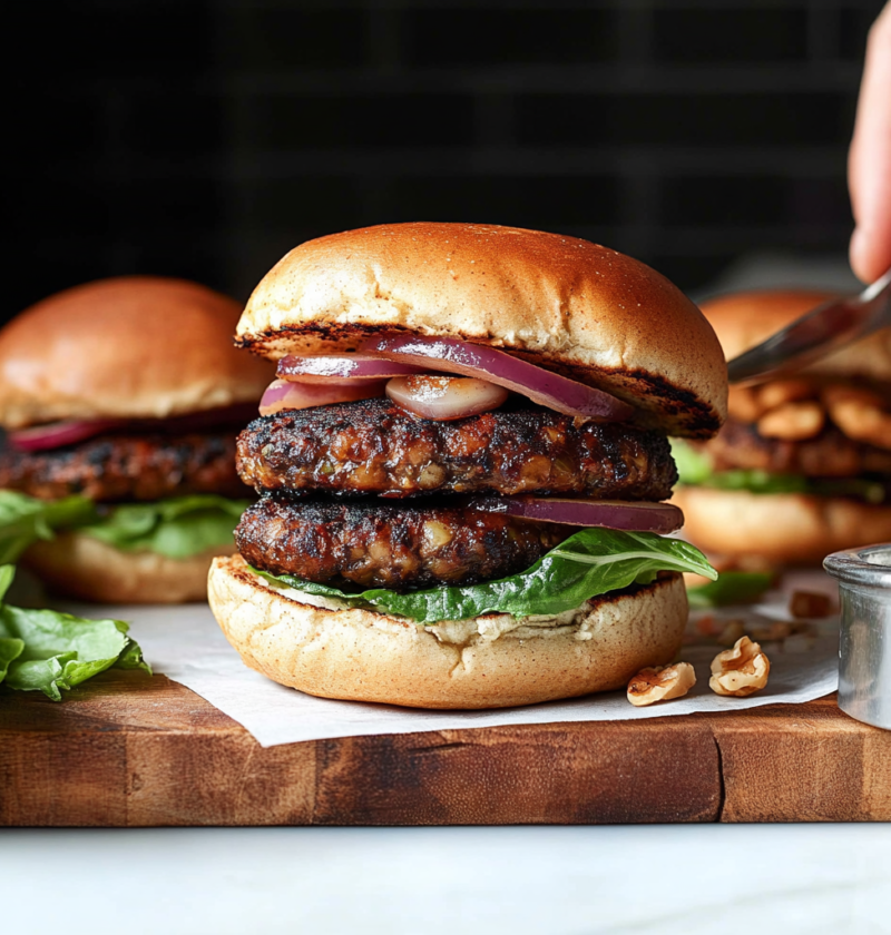 Veggie Burgers Made with Mushrooms and Walnuts for Dinner 1 Veggie Burgers Made with Mushrooms and Walnuts for Dinner