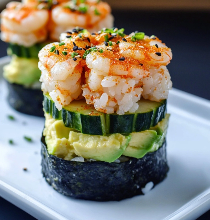 Shrimp Sushi Stacks Recipe for Quick Party Appetizers 1 Shrimp Sushi Stacks Recipe for Quick Party Appetizers